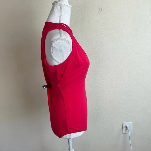 Hot Pink Harness Strappy Choker Plunge V-Neck Tank Bodysuit - Picture 3 of 11